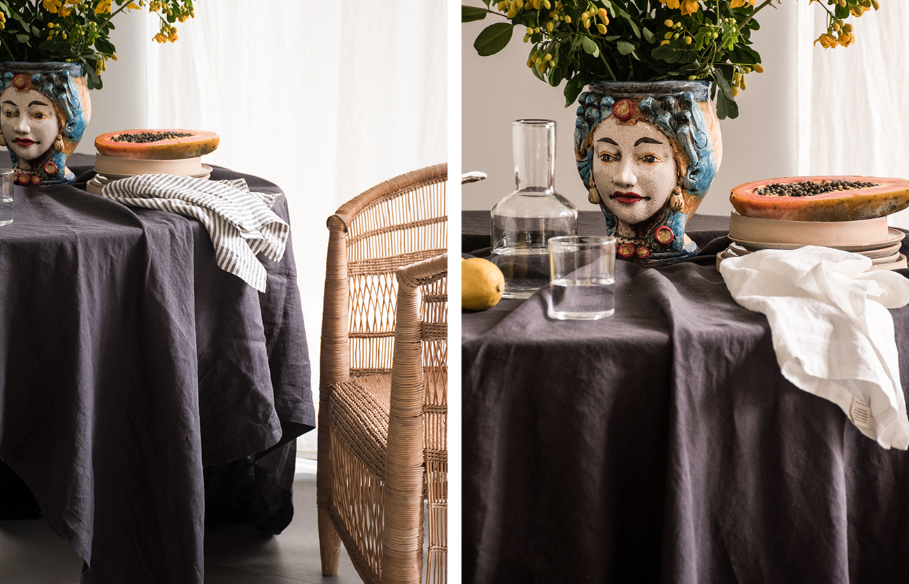 Inky Charcoal French linen table cloth
